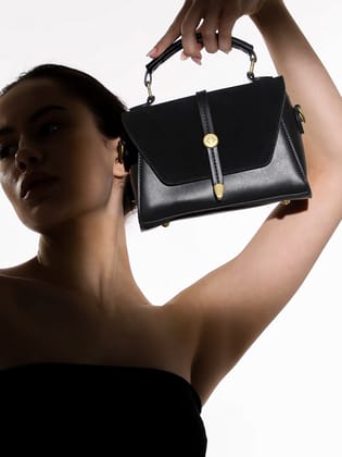 The Aurest Suede-Block Hand Bag - Onyx Black-Sling Bag