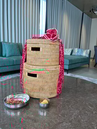 Rattan Round Family Storage Box with Lid (L)