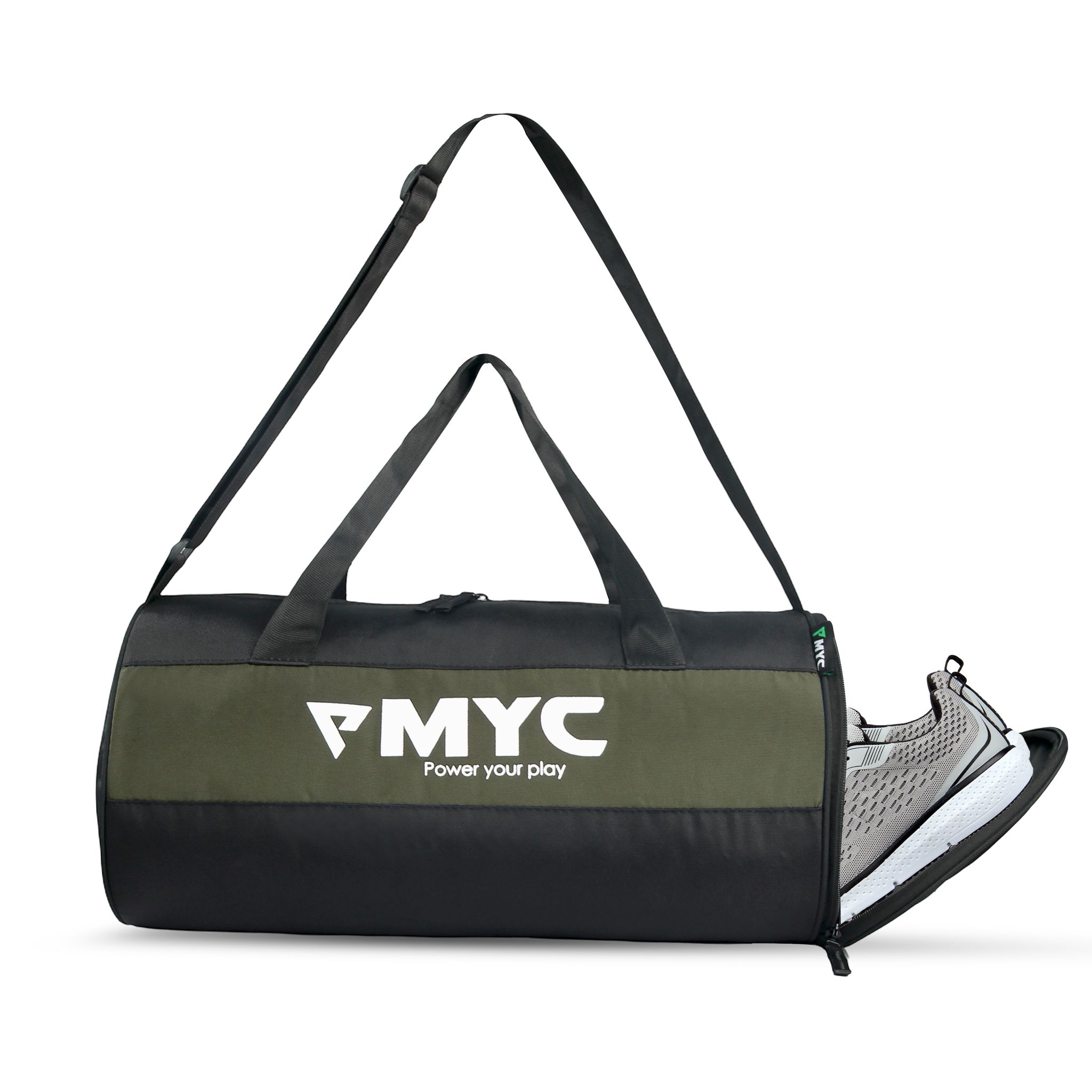 MYC Sports Gym Duffel Bag with Dedicated Shoe Compartment | Travel Holdall | Black & Olive