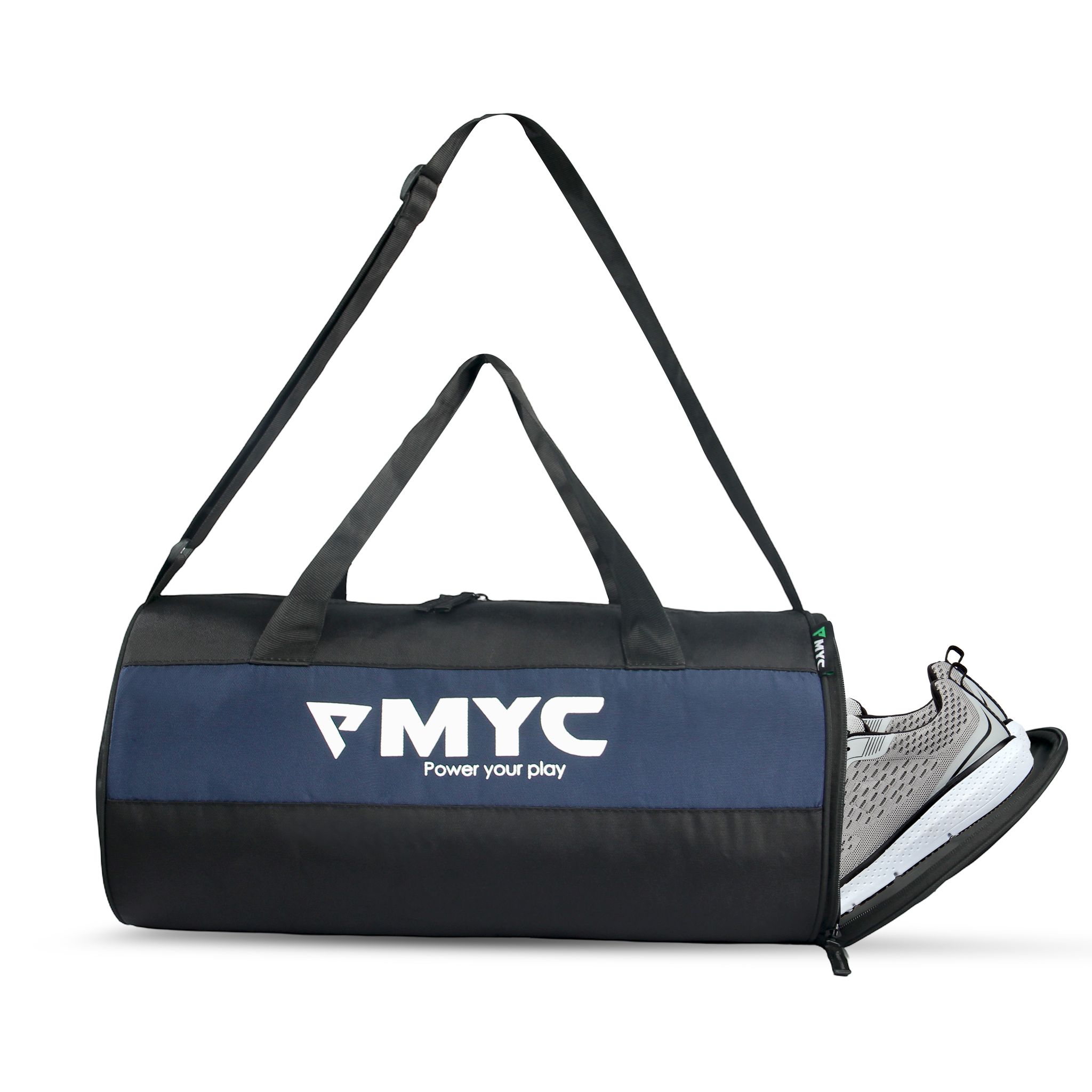 MYC Compact 20L Sports Duffle Bag for Men & Women – Separate Shoe Storage, Travel & Gym Bag with Adjustable Strap –Black/Navy (49 cm)