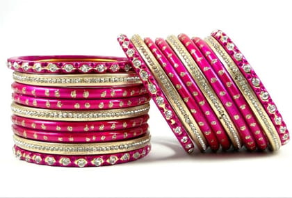 Elegant Pink & Gold Plated Stone Studded Bangle Set for Women Elegant Pink & Gold Plated Stone Studded Bangle Set for Women