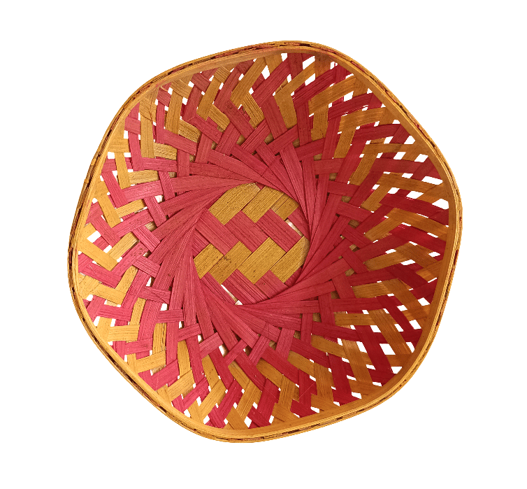Handwoven Red and Yellow Bamboo Decorative Basket for Home Decor