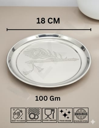 Silver Plates with Peacock Feather & Flute Design - Set of 6