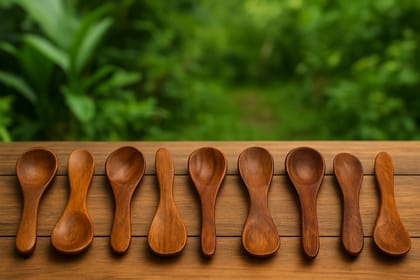 ECOCASK Wooden Masala Spoon for Small Containers, Handmade Wooden Spoon for Tea, Coffee, Sugar, Condiments & Spices, Set of 4 (4 Inch)