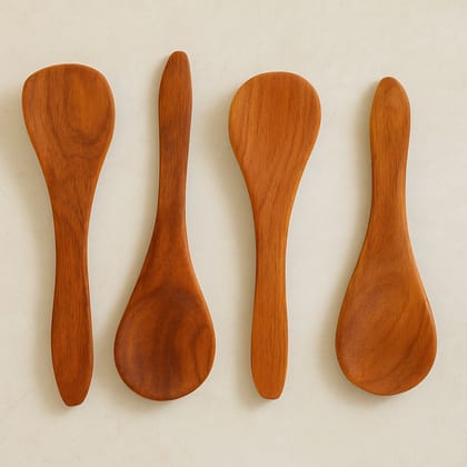 ECOCASK Wooden Masala Spoon for Small Containers, Handmade Wooden Spoon for Tea, Coffee, Sugar, Condiments & Spices, Set of 4 (4 Inch)