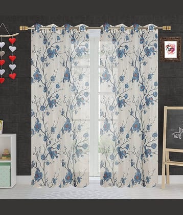 Kraftiq Homes Floral Transparent Eyelet Curtain 7 ft ( Pack of 2 ) - Blue