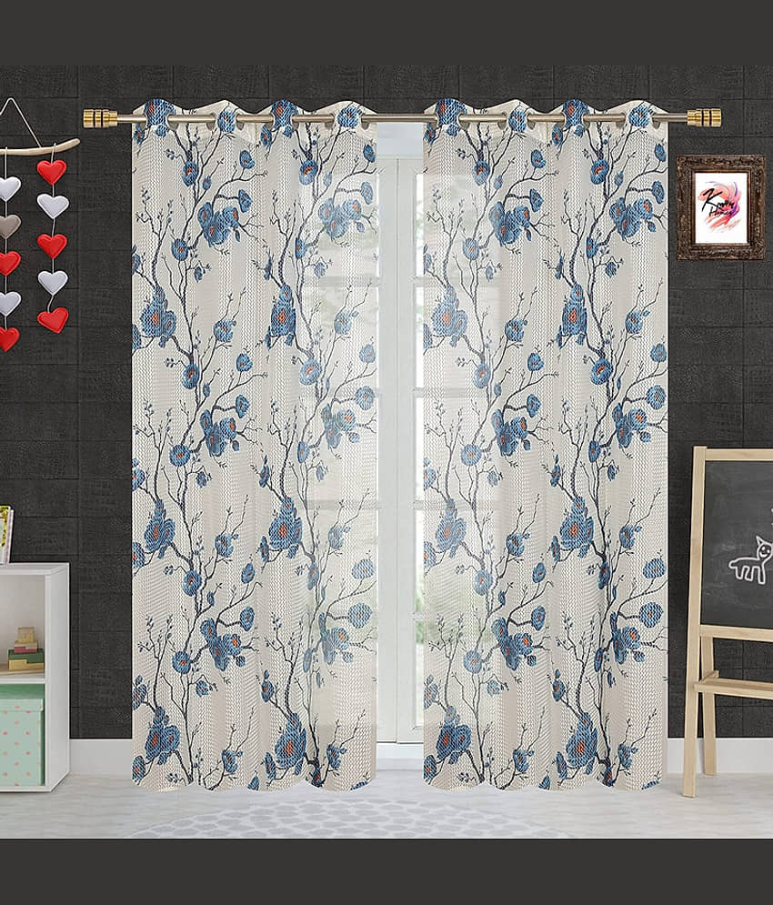 Kraftiq Homes Floral Transparent Eyelet Curtain 7 ft ( Pack of 2 ) - Blue