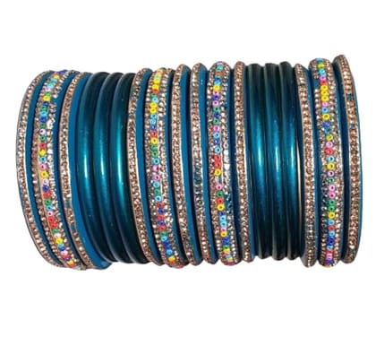 Elegant Teal & Gold Stone Studded Bangle Set for Women Elegant Teal & Gold Stone Studded Bangle Set for Women