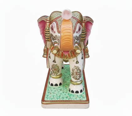 Hand-Painted Royal Indian Elephant Statue with Gold & Multicolor Embellishments - Decorative Showpiece
