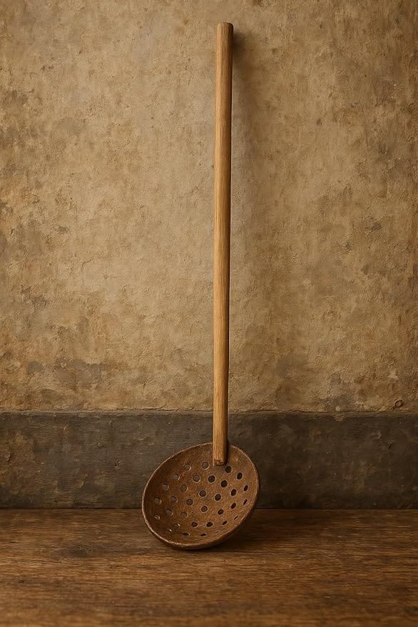 ECOCASK Coconut Shell Ladle - LargeSkimmer - Fry Ladle - & Strainer - Multi-Use Slot Spoon – Oil Skimmer 