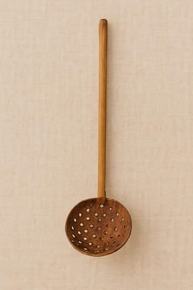 ECOCASK Coconut Shell Ladle - LargeSkimmer - Fry Ladle - & Strainer - Multi-Use Slot Spoon – Oil Skimmer 