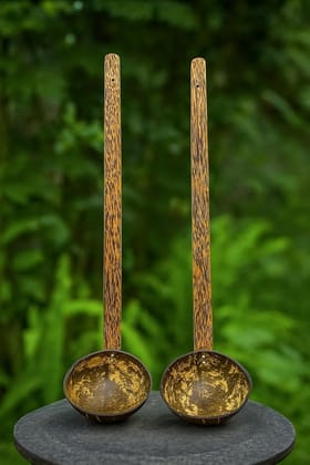 ECOCASK Coconut Shell Ladle Combo Set of 2 | Large Handmade Organic Cooking Tools