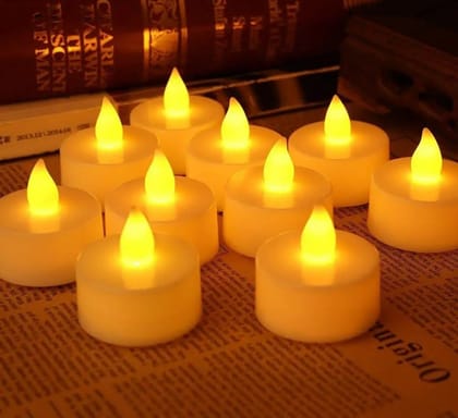 LED Tea Light Candles | Flameless Smokeless Acrylic Design | Decorative Home Décor for Festivals, Gifting, Diwali, Birthday, Anniversary & Weddings (Yellow)