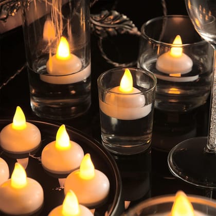 Floating Sensor Water Diyas | LED Flameless Tea Light Candles | Waterproof, Smokeless, Battery Operated | Diwali Home Decor