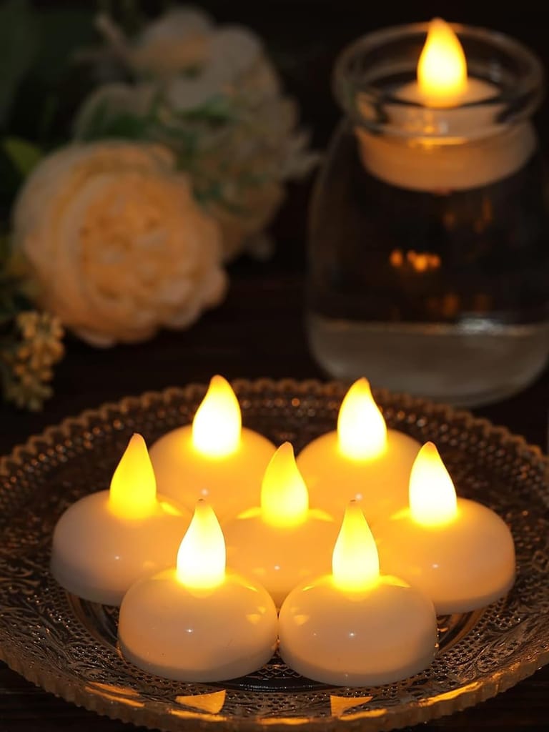 Floating Sensor Water Diyas | LED Flameless Tea Light Candles | Waterproof, Smokeless, Battery Operated | Diwali Home Decor