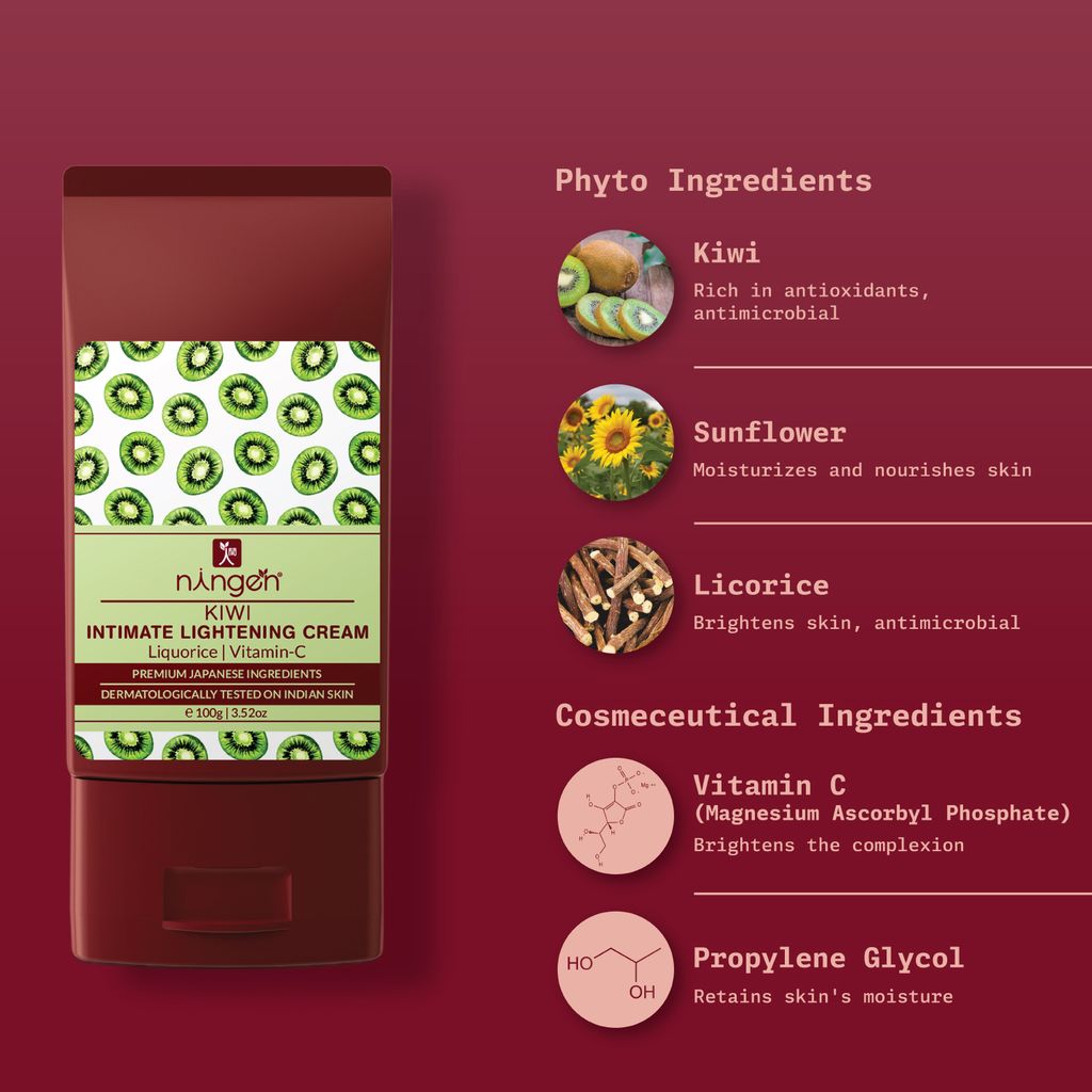 Ningen Kiwi Intimate Lightening Cream I Infused with goodness of Kiwi, Liquorice and Vitamin C I Dermatologically Tested, Paraben Free I For Intimate Areas I 100g