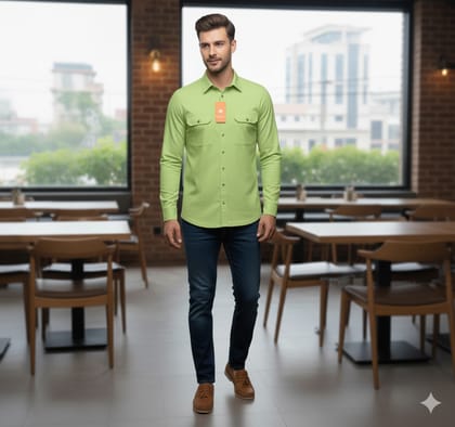 Rongta Men's Casual Light Green Full Sleeve Shirt