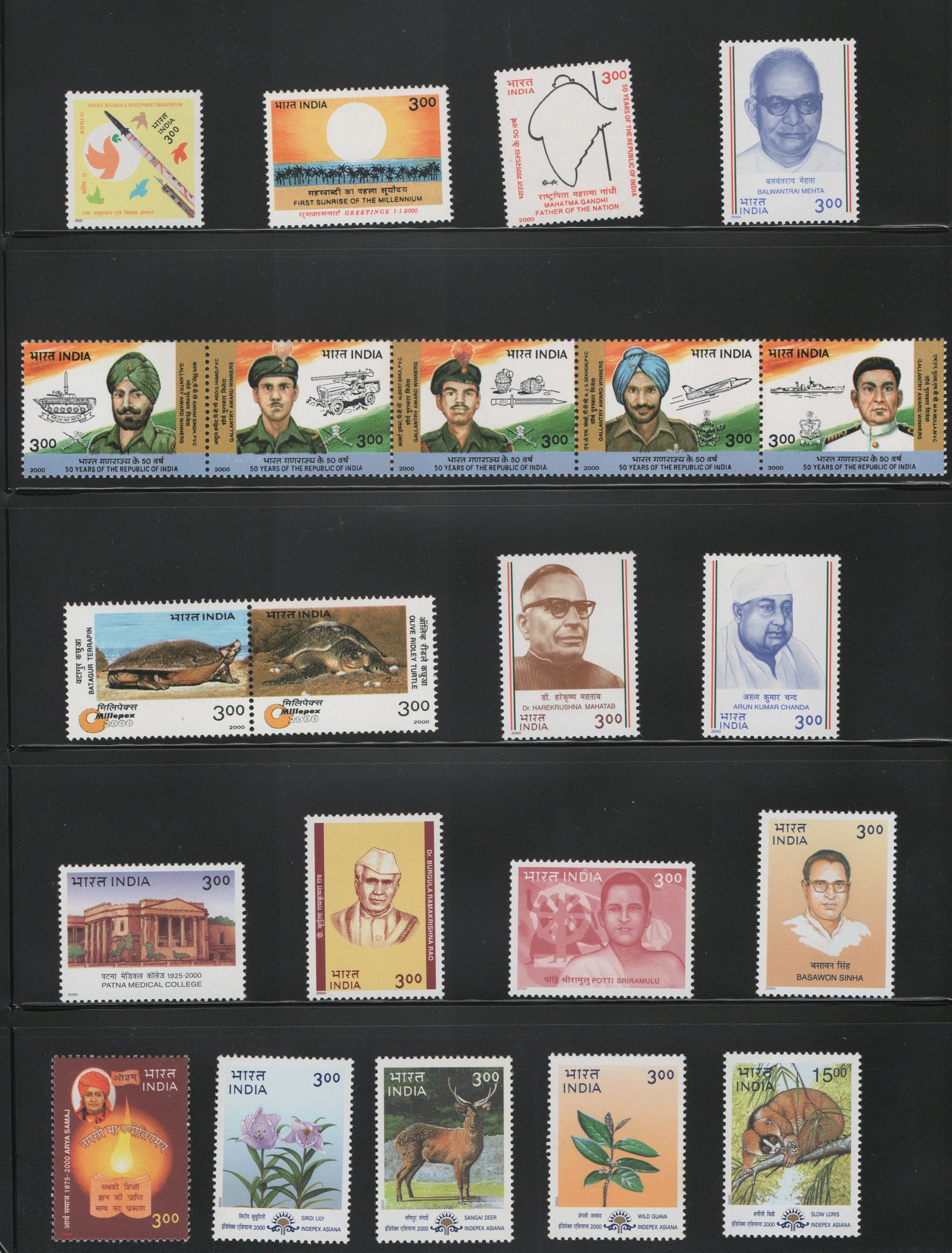Shobhaphila's Indian MNH Commemorative Year Pack Stamps 2000 ( 68 Stamps)