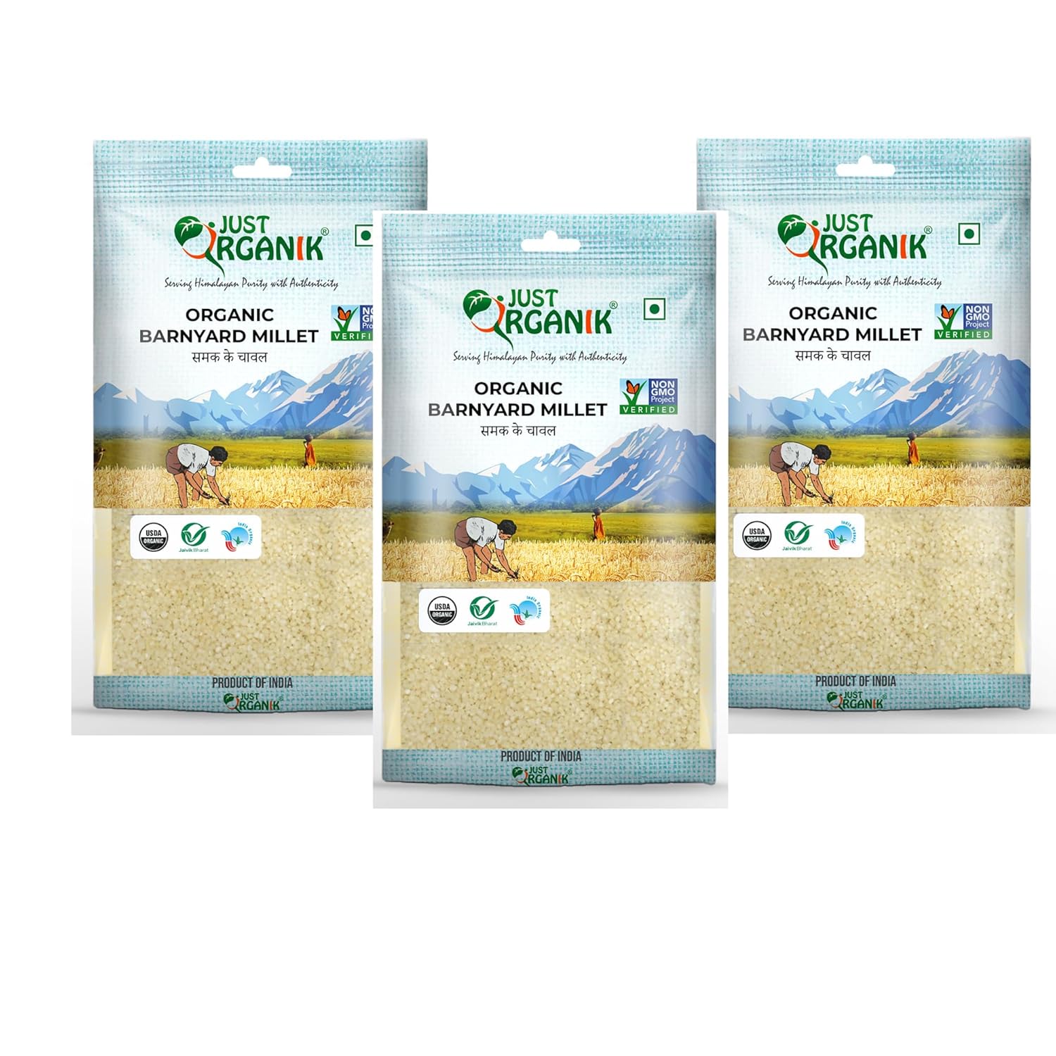 Just Organik Barnyard Millet (Jhangora/ Samak ke chawal/Kuthiravalli) - 1.5 Kg ( 3 x 500g), 100% Organic