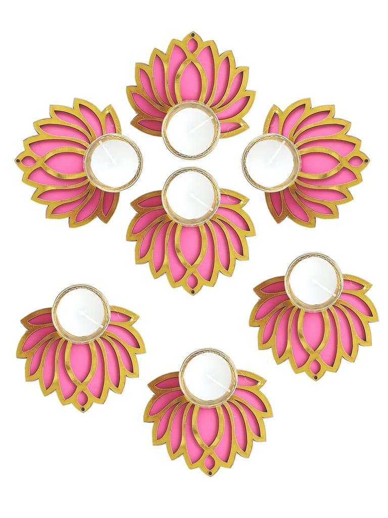 Pink and Gold Lotus Tealight Candle Holders - Set of 7 for Festive Decor