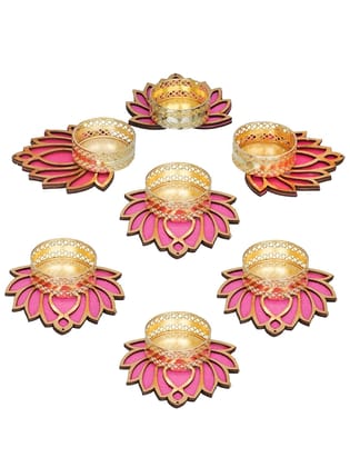 Pink and Gold Lotus Tealight Candle Holders - Set of 7 for Festive Decor