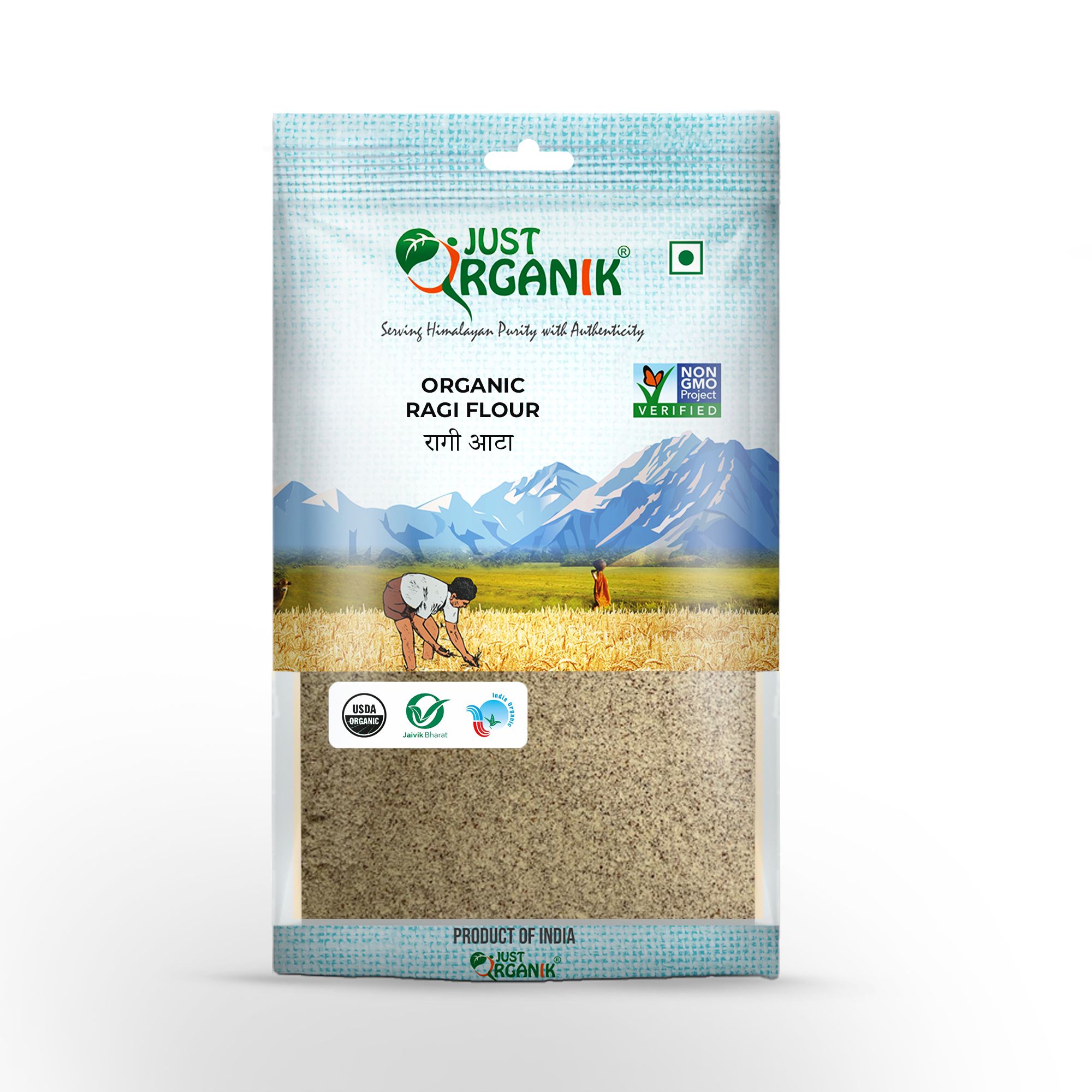 JUST ORGANIK, Ragi Flour 2kg (4 * 500 grams) | Ragi Atta | Finger Millet Flour | Nachni Atta | 100% Natural