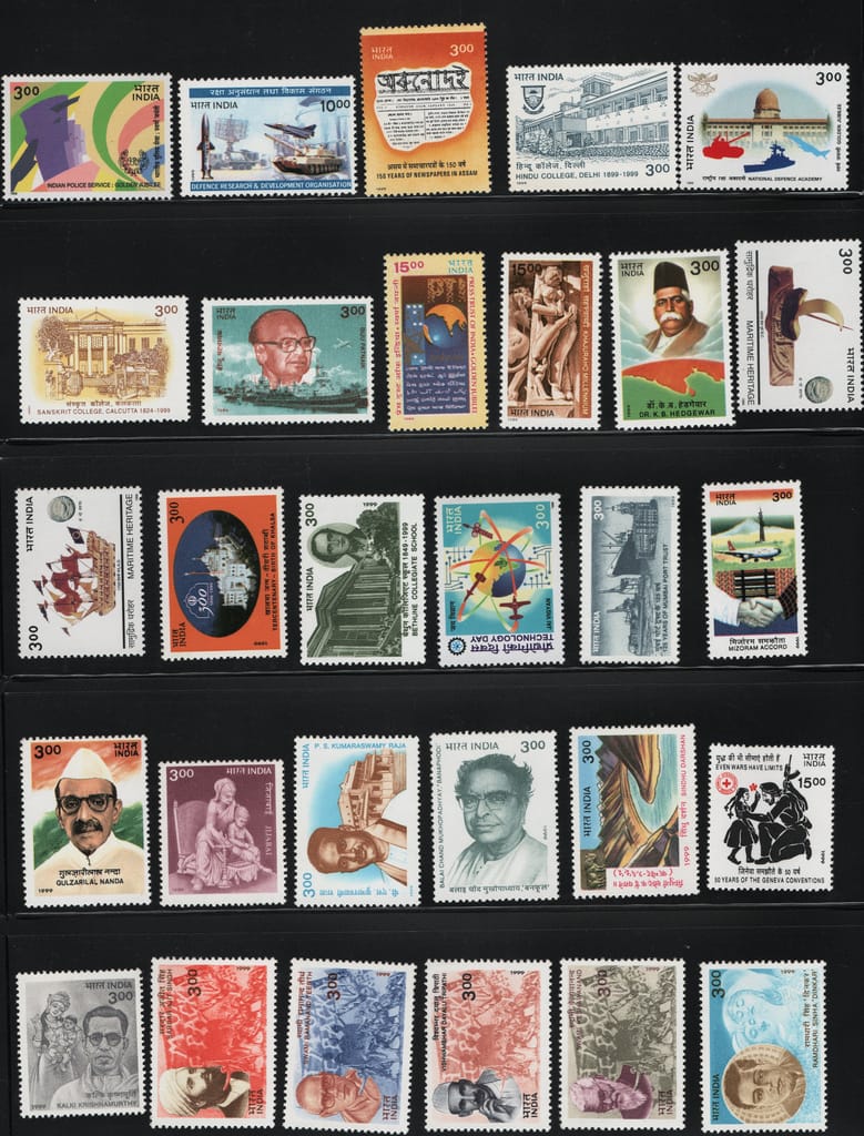 Shobhaphila's Indian MNH Commemorative Year Pack Stamps 1999 ( 62 Stamps)
