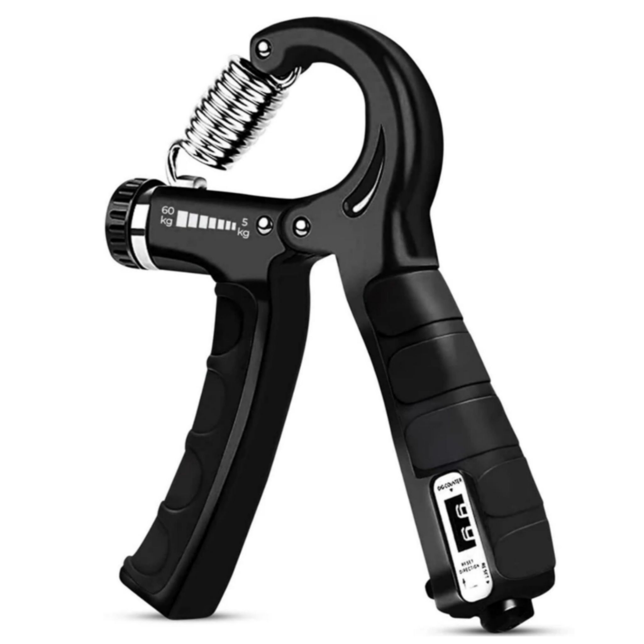 Hand Grip Strengthener with Counter, Adjustable Resistance (5 to 60kg), Grip Strength Trainer for Muscle Building, Forearm Exerciser Solid Grip Black (Pack of 1)