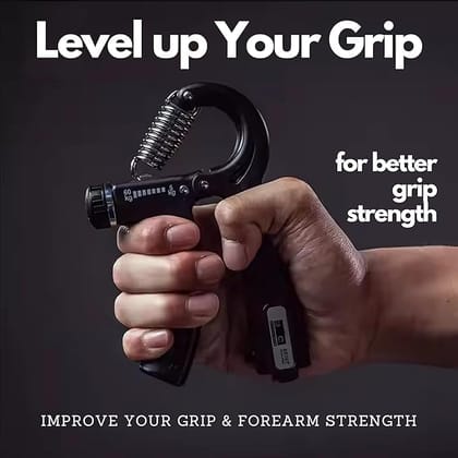Hand Grip Strengthener with Counter, Adjustable Resistance (5 to 60kg), Grip Strength Trainer for Muscle Building, Forearm Exerciser Solid Grip Black (Pack of 1)