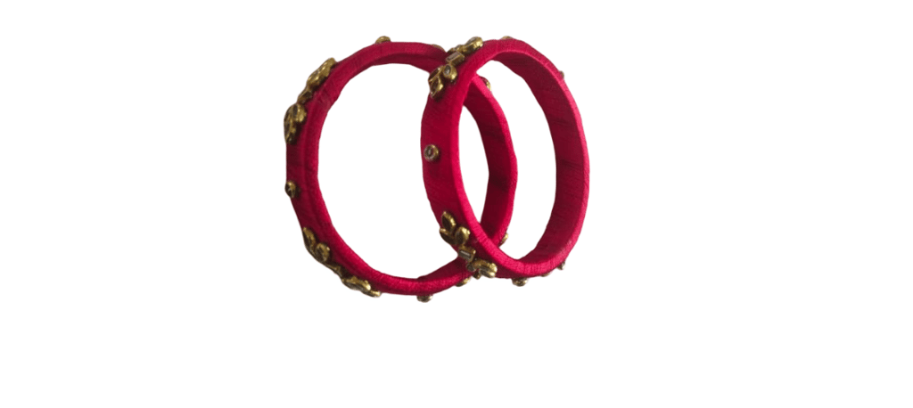 Vibrant Red Thread Wrapped Bangle with Golden Kundan Stone Embellishments