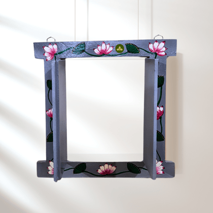 Hand Painted Pichwai Art Wooden Grey Color Jharokha With Door
