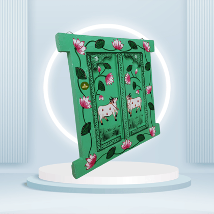 Hand Painted Pichwai Art Wooden Green Color Jharokha