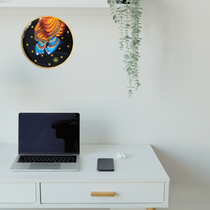 Hand Painted Wooden Krishna Charanvandan Pichwai Art Multi Color Wall Plate With Resin Layer