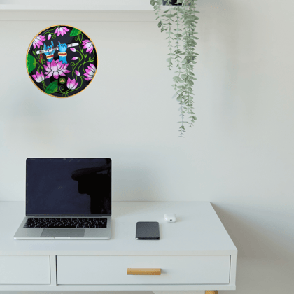 Hand Painted Wooden Flute in Krishna Hand Pichwai Art Multi Color Wall Plate With Resin Layer