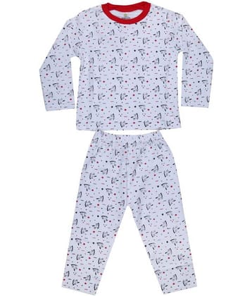 KABOOS Pack of 1 Boys 100% Cotton Nightsuit Set ( White )