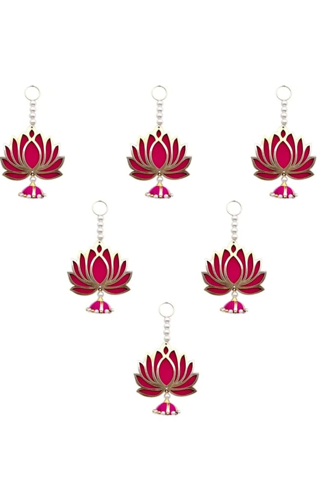 Raaftaar Mart Lotus Hangings for Decoration Floral Wall Hangings for Temple Decor, Mandir Decor Diwali Decor | Ganpati Decoration Items for Home | Pooja Decoration Items (Pack of 6)