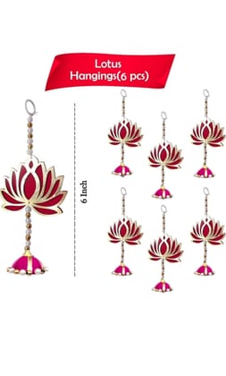 Raaftaar Mart Lotus Hangings for Decoration Floral Wall Hangings for Temple Decor, Mandir Decor Diwali Decor | Ganpati Decoration Items for Home | Pooja Decoration Items (Pack of 6)