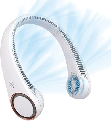Portable Rechargeable Neck Fan USB Charging Battery Bladeless Neck Fan Smart Mini Hand Free 3 High Speed Fan Low Noise 360 Cooling Neck Fan ( Multi Colour )
