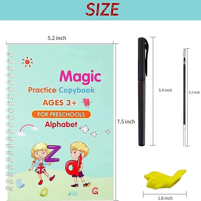 (4 Book+10 Refill) Magic Practice Copybook for Kids Reusable Number & Letter Tracing Books Drawing & Math Practice Books Print Handwriting Workbook for Beginners Preschoolers