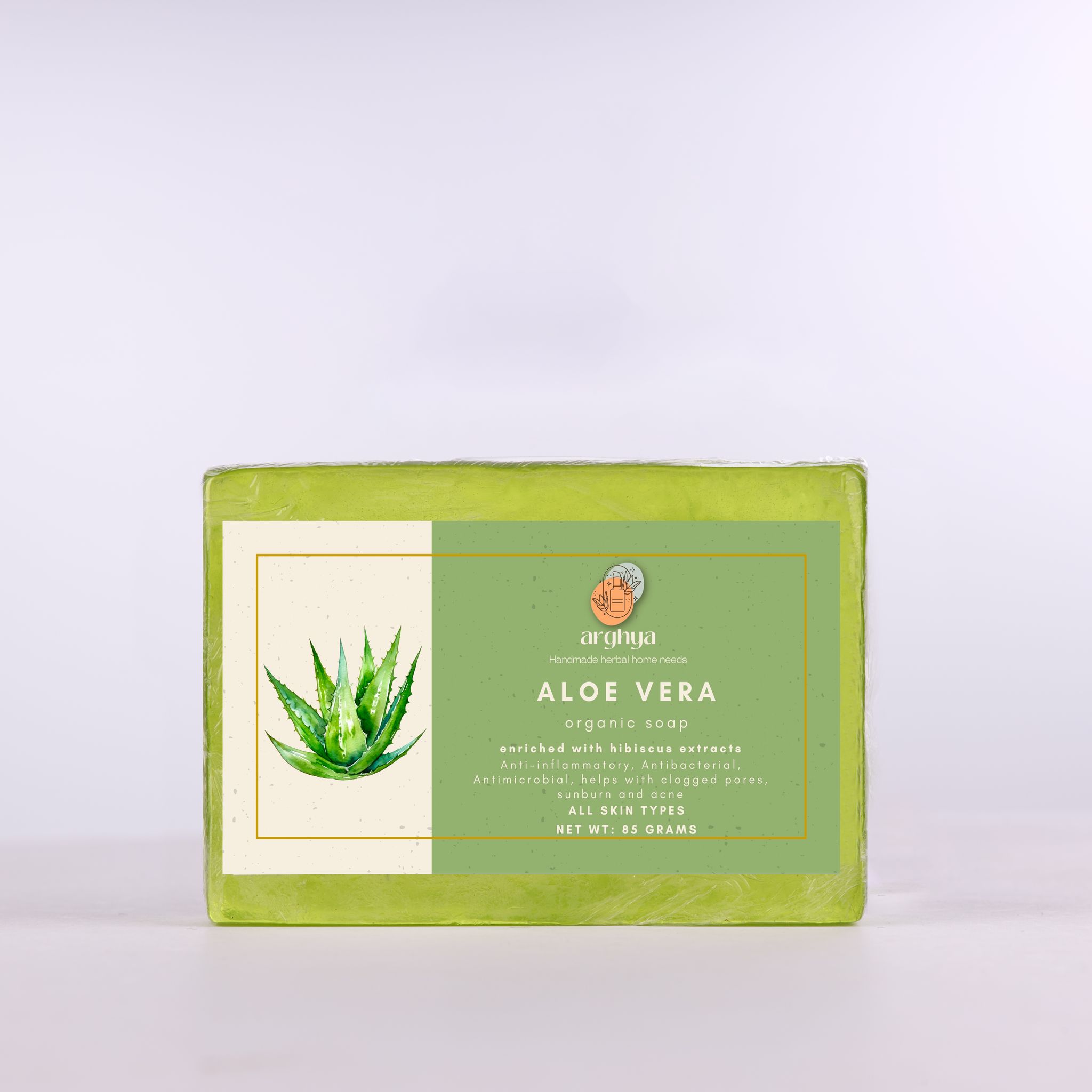 Arghya Aloe Vera Organic Soap with Hibiscus Extracts, 85g