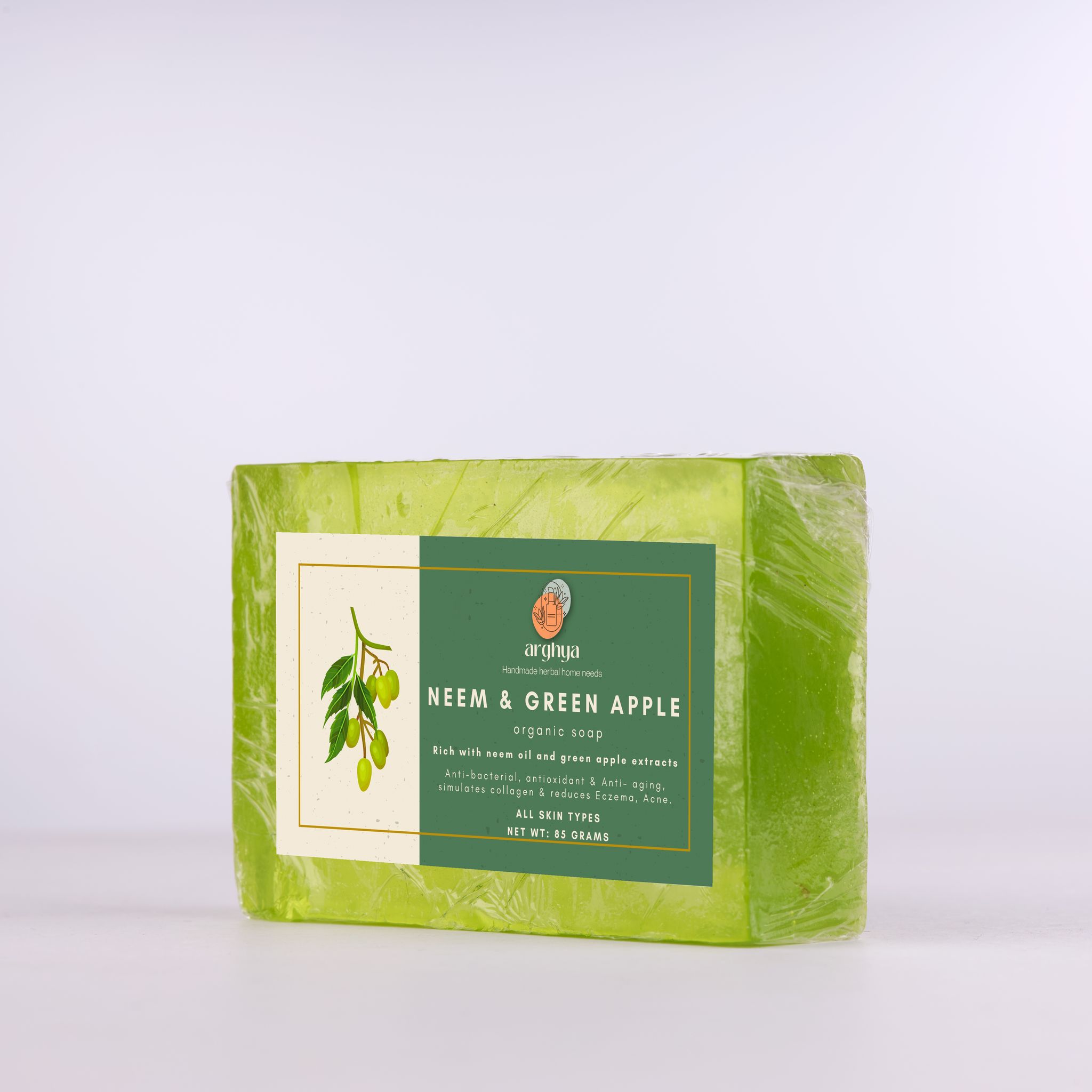 Arghya Neem & Green Apple Organic Soap for All Skin Types, 85g