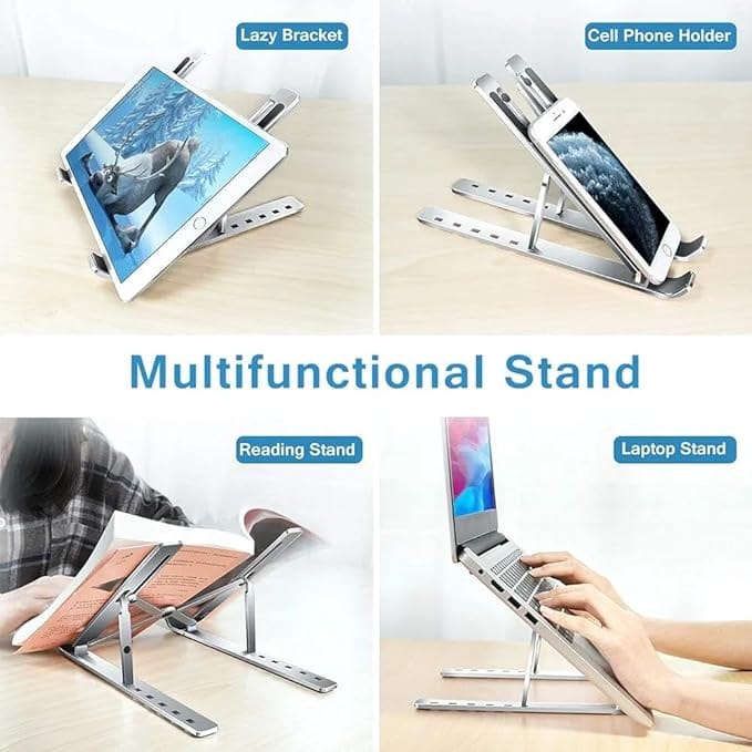 Aluminum Laptop Stand, MacBook Stand, Portable Laptop Stand, Gaming Laptop Stand, Foldable Laptop Stand, Compatibility Upto 15.6-Inch Laptop, Tab, and Mobile (Multicolour)