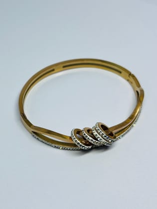 Gold Plated Bangle with Pave Set CZ Rings for Women
