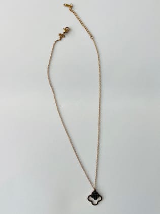 Rose Gold-Toned Clover Pendant Necklace with Black Inlay Rose Gold-Toned Clover Pendant Necklace with Black Inlay