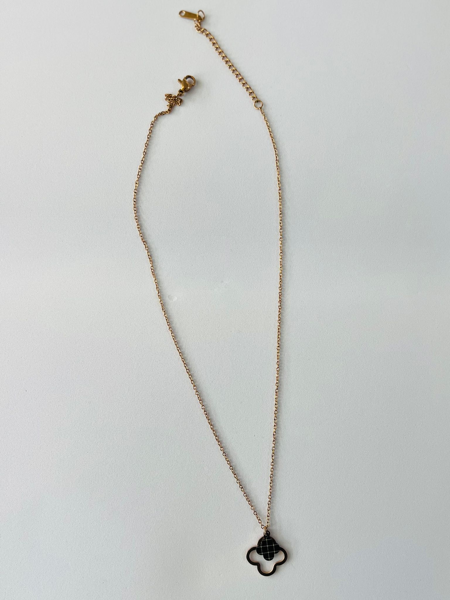 Rose Gold-Toned Clover Pendant Necklace with Black Inlay