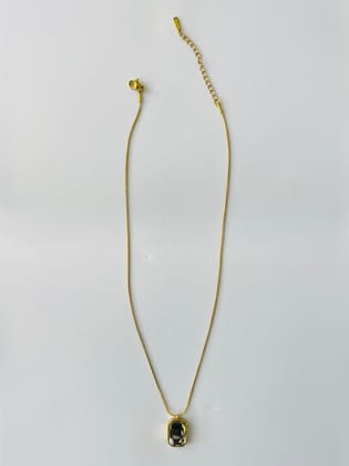 Gold-Toned Chain Necklace with Rectangular Clear Crystal Pendant