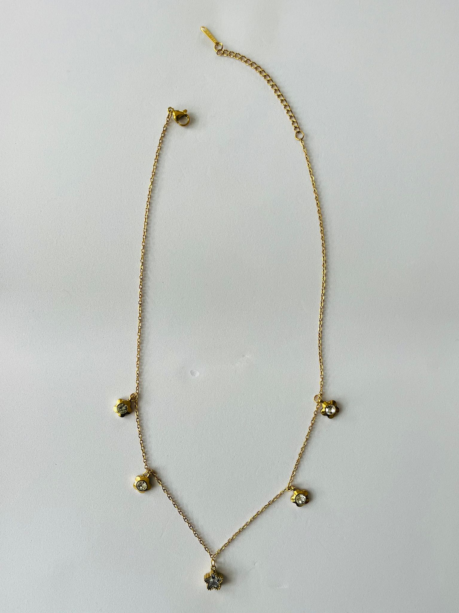 Gold Plated Star & Flower Crystal Charm Necklace for Women