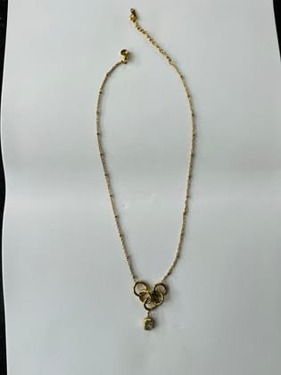 Elegant Gold-Toned Intertwined Rings & Crystal Pendant Necklace