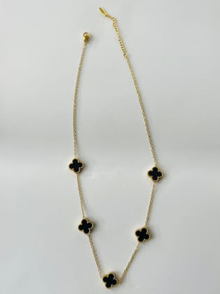 Elegant Gold Plated Black Clover Charm Necklace for Women