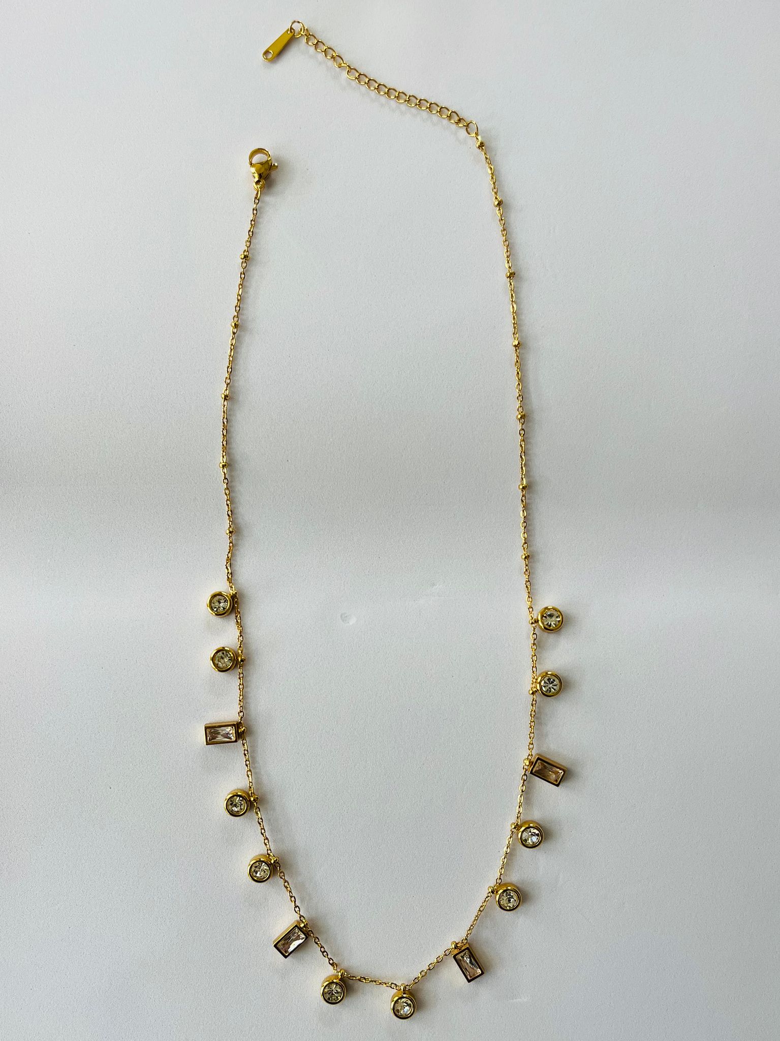 Elegant Gold-Plated CZ Charm Necklace with Adjustable Chain